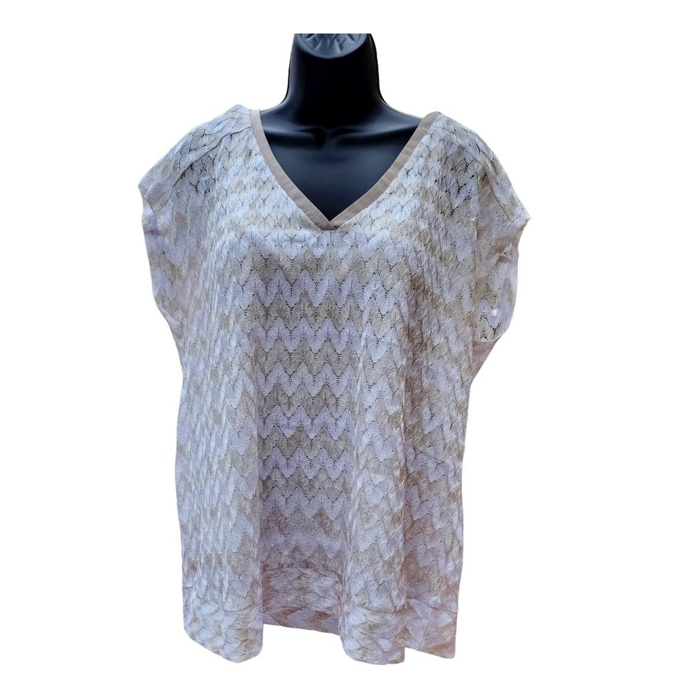 Sleeveless Open Knit Lace Chevron‎ style Print Top By The Limited, Size 14-16